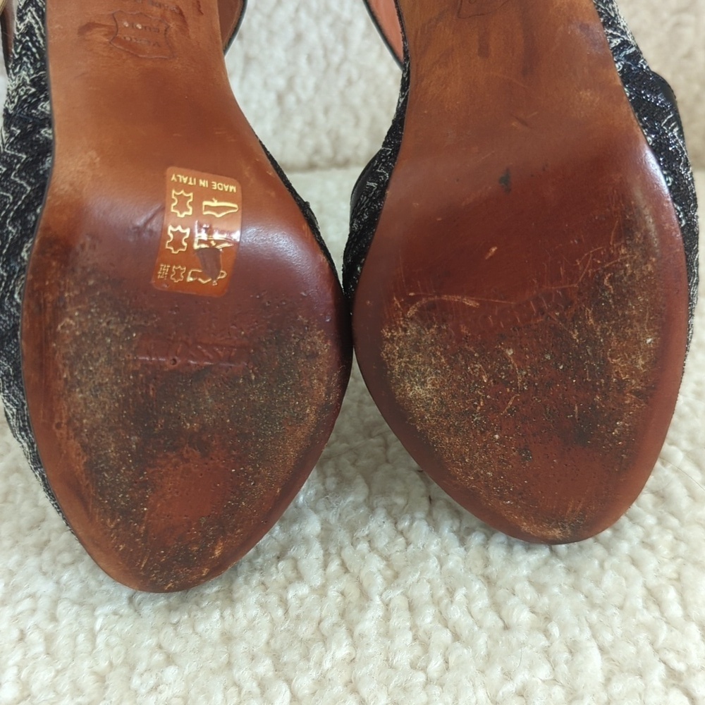 Missoni Striped Black and Tan Platform Heels - Picture 9 of 12